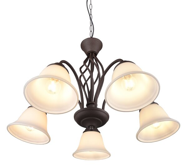 Trio Leuchten 101000524 RUSTICA - Závěsný rustikální lustr v hnědé barvě 5 x E14, Ø 60cm (Rustikální závěsný pětiramenný lustr)