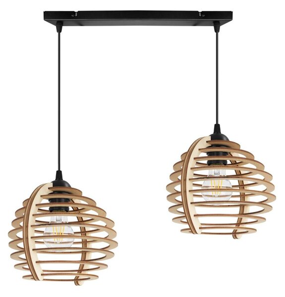 Závěsné svítidlo Timber, 2x dřevěné stínítko, n