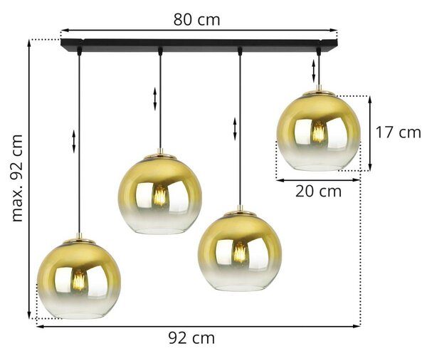 Závěsné svítidlo Bergen Gold, 4x zlaté/transparentní skleněné stínítko (fi 20cm)