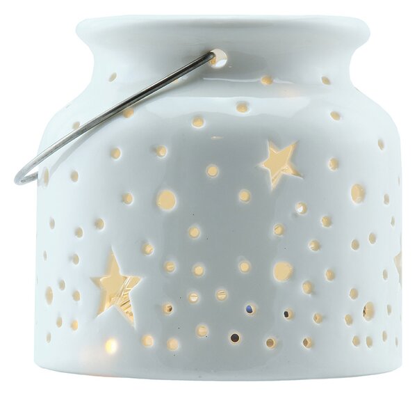 DECOLED Vánoční svícen na stůl 14 × 14 × 11,5 cm, bílý, keramický, IP44 venkovní
