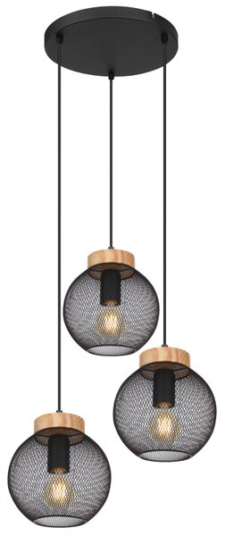 Globo 15663-3H PABLO - Závěsné svítidlo nad jídelní stůl se dřevěnými prvky, 3 x E27, Ø 44cm (Závěsný lustr ve vintage stylu vhodný nad kulatý jídelní stůl)