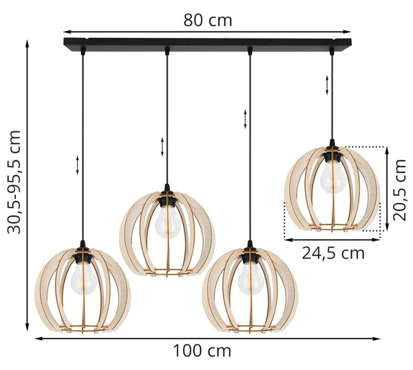 Závěsné svítidlo Timber 9, 4x dřevěné stínítko