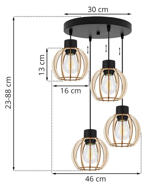 Závěsné svítidlo Timber 8, 4x dřevěné stínítko