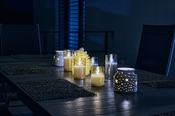 DECOLED Vánoční svícen na stůl 14 × 14 × 11,5 cm, bílý, keramický, IP44 venkovní
