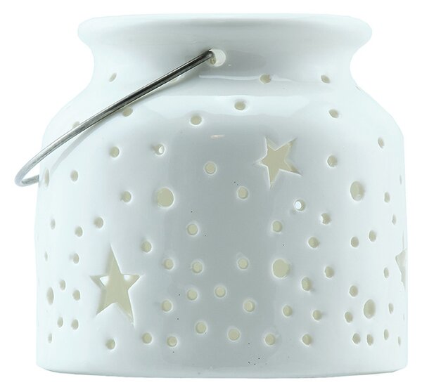 DECOLED Vánoční svícen na stůl 14 × 14 × 11,5 cm, bílý, keramický, IP44 venkovní