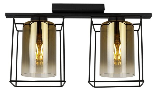 Stropní svítidlo HELLA CAGE, 2x zlaté skleněné stínítko v kovovém rámu