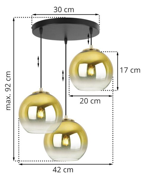 Závěsné svítidlo Bergen Gold, 3x zlaté/transparentní skleněné stínítko (fi 20cm)