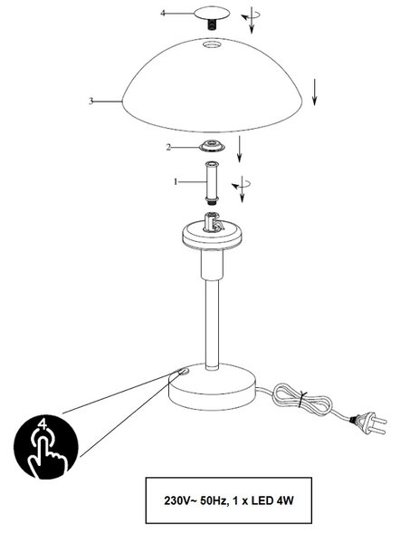 Trio Leuchten 525790107 DONNA - Dotykem LED stmívatelná lampička k posteli, matný nikl, LED 4W, 3000K (Stolní lampička v matném niklu stmívatelná dotykem )