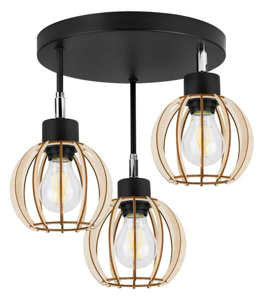 Stropní svítidlo Timber 8, 3x dřevěné stínítko, orp