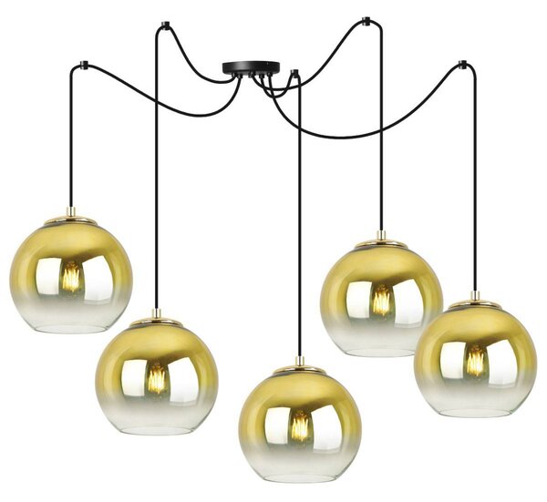 Závěsné svítidlo Bergen Gold Spider, 5x zlaté/transparentní skleněné stínítko (fi 15cm)
