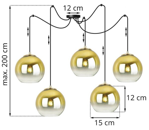 Závěsné svítidlo Bergen Gold Spider, 5x zlaté/transparentní skleněné stínítko (fi 15cm)