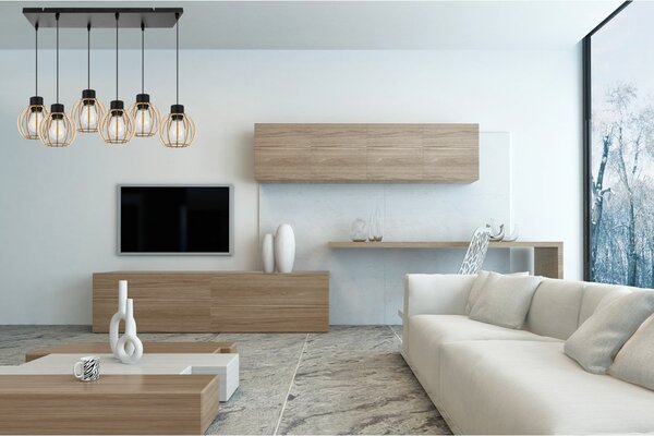 Závěsné svítidlo Timber 8, 6x dřevěné stínítko