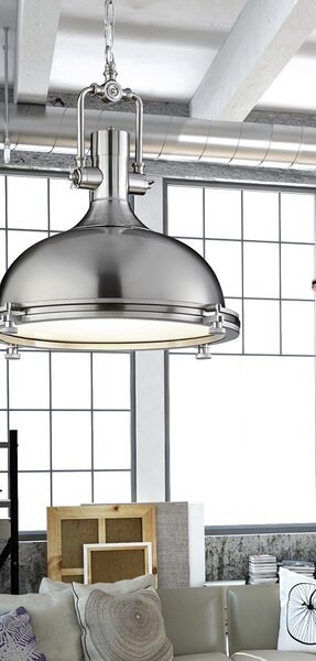 Trio Leuchten 301800107 BOSTON - Závěsné industriální svítidlo v matném niklu, 1 x E27 Ø 39cm (Závěsný stříbrný industriální lustr)