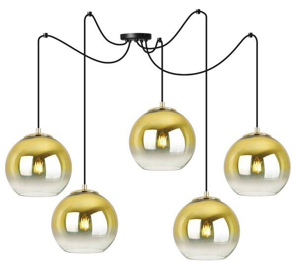 Závěsné svítidlo Bergen Gold Spider, 5x zlaté/transparentní skleněné stínítko (fi 15cm)