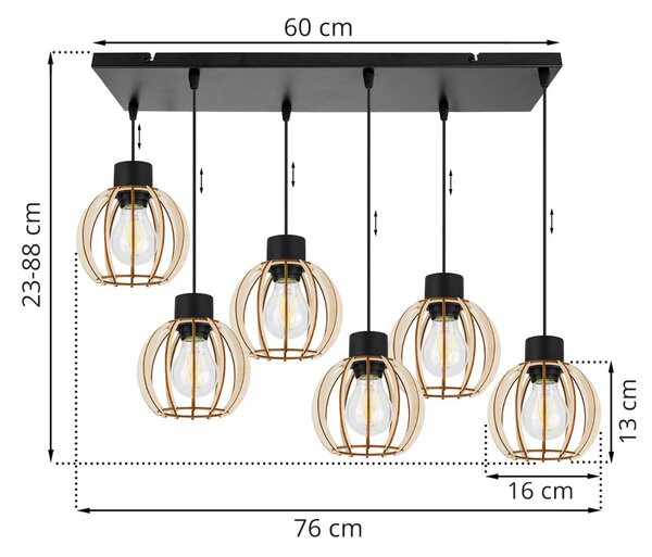 Závěsné svítidlo Timber 8, 6x dřevěné stínítko