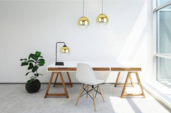 Stolní lampa Bergen Gold, 1x zlaté/transaprentní skleněné stínítko (fi 15cm)