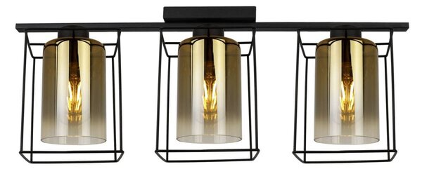 Stropní svítidlo HELLA CAGE, 3x zlaté skleněné stínítko v kovovém rámu