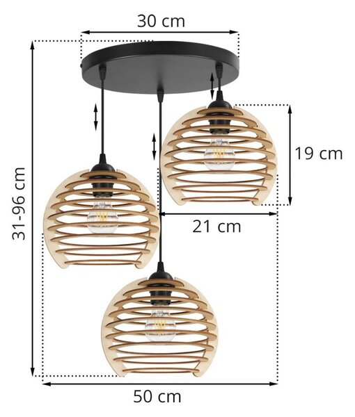 Závěsné svítidlo Timber, 3x dřevěné stínítko, o, n