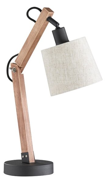 Trio Leuchten 507700114 JANKO - Retro stolní lampička s dřevěnou monturou a šedým textilním stínidlem, 1 x E14, výška 44cm (Stolní retro lampa s dřevěnou monturou a textilním stínidlem)