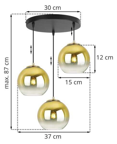 Závěsné svítidlo Bergen Gold, 3x zlaté/transparentní skleněné stínítko (fi 15cm), o