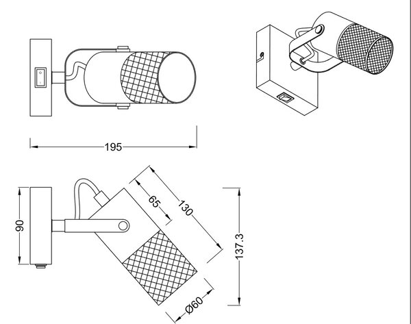 Trio Leuchten 804370132 TOSH - Nástěnné bodové svítidlo s vypínačem se dřevem 1 x E14 (Naklápěcí nástěnné bodové svítidlo s vypínačem na svítidle)