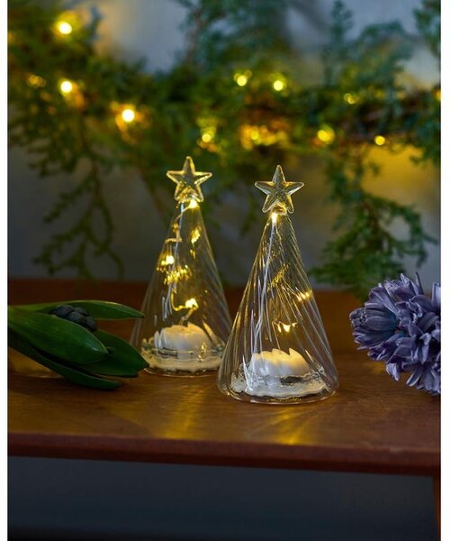 SIRIUS LED světelný stromeček skleněný, čirý, sada 2 kusy, 9 cm