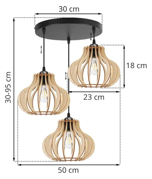 Závěsné svítidlo Timber 3, 3x dřevěné stínítko
