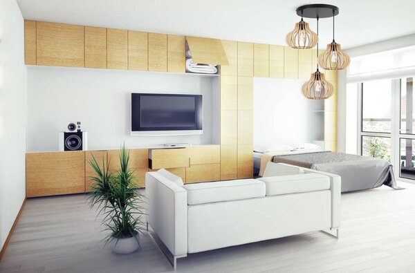 Závěsné svítidlo Timber 3, 3x dřevěné stínítko