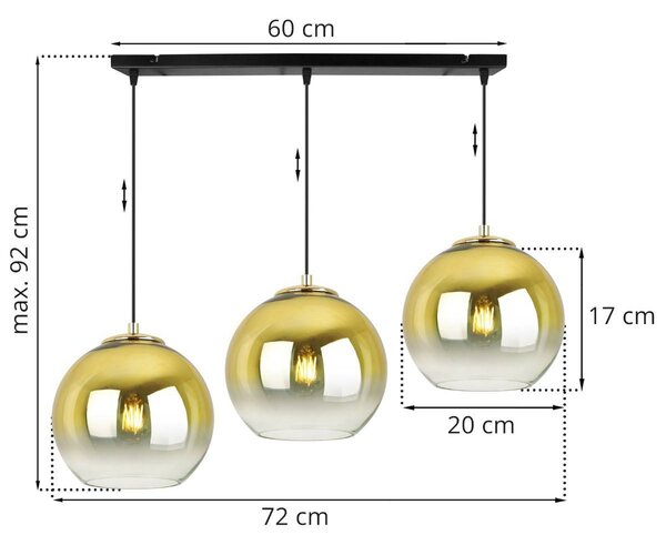 Závěsné svítidlo Bergen Gold, 3x zlaté/transparentní skleněné stínítko (fi 20cm)