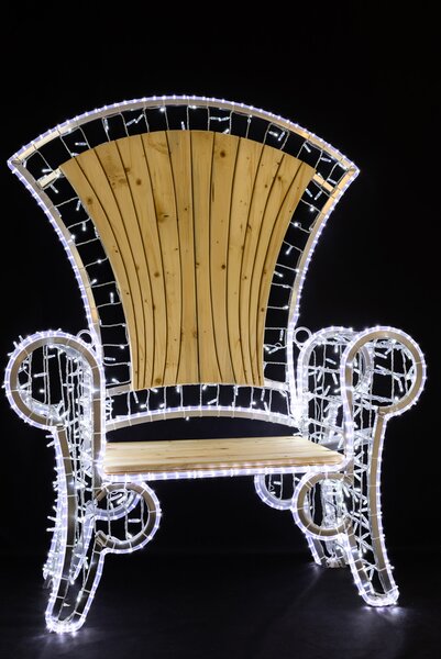 DECOLED 3D LED vánoční křeslo venkovní, 120 × 160 × 50 cm, 850 ledově bílých diod, dřevěný sedák, 36 V, IP44