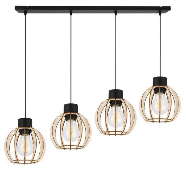Závěsné svítidlo Timber 8, 4x dřevěné stínítko