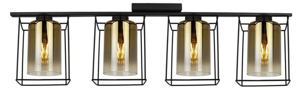 Stropní svítidlo HELLA CAGE, 4x zlaté skleněné stínítko v kovovém rámu