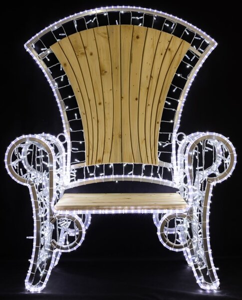 DECOLED 3D LED vánoční křeslo venkovní, 120 × 160 × 50 cm, 850 ledově bílých diod, dřevěný sedák, 36 V, IP44
