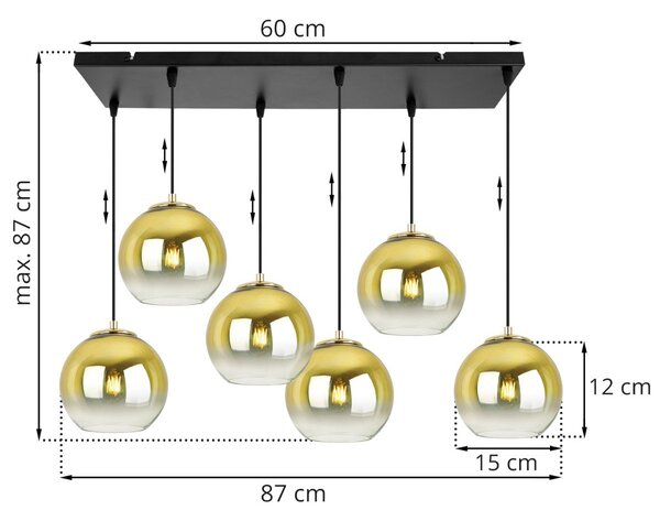 Závěsné svítidlo Bergen Gold, 6x zlaté/transparentní skleněné stínítko (fi 15cm)