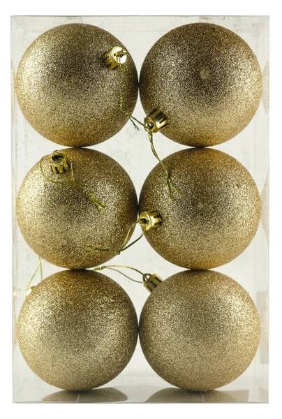 DECOLED Sada vánočních ozdob Šampaň glitter 8 cm plastové koule, balení 6 ks