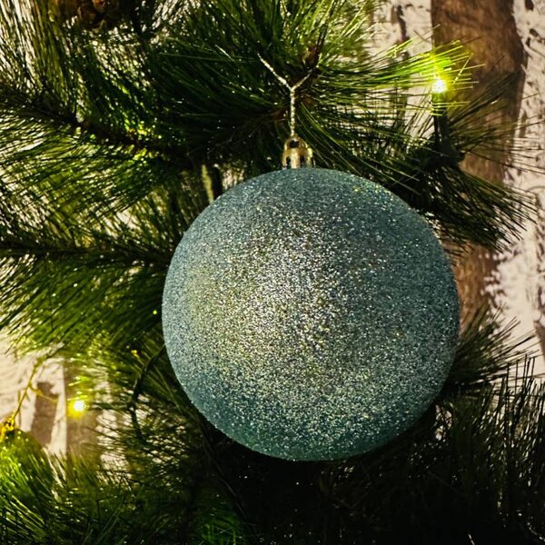DECOLED Sada vánočních ozdob světle modrá glitter 10 cm plastová koule, balení 6 ks