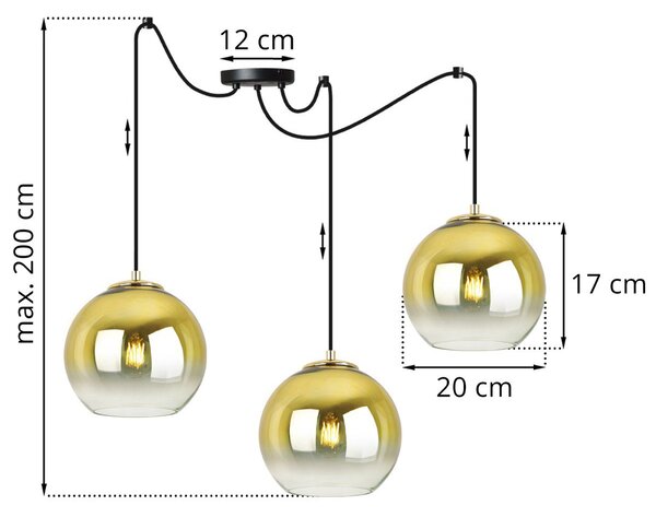Závěsné svítidlo Bergen Gold Spider, 3x zlaté/transparentní skleněné stínítko (fi 20cm)