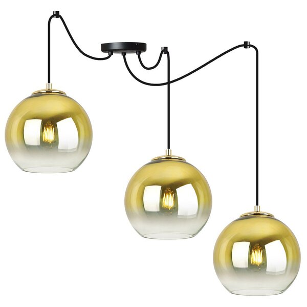 Závěsné svítidlo Bergen Gold Spider, 3x zlaté/transparentní skleněné stínítko (fi 20cm)