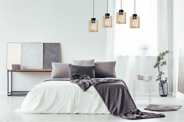 Závěsné svítidlo Timber 7, 4x dřevěné stínítko