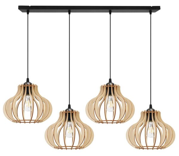 Závěsné svítidlo Timber 3, 4x dřevěné stínítko