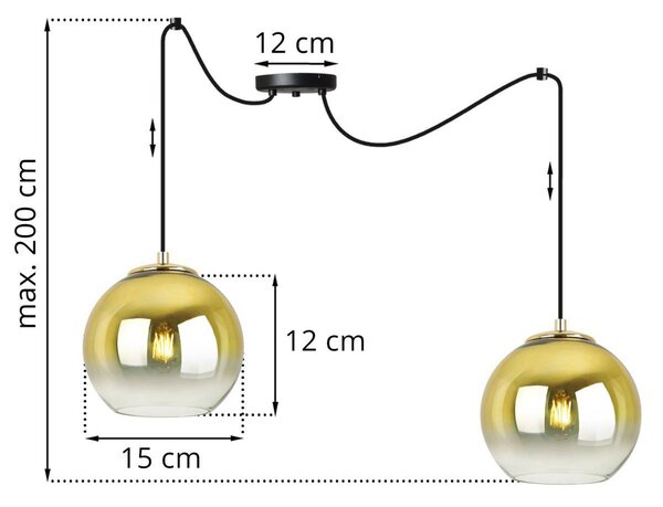 Závěsné svítidlo Bergen Gold Spider, 2x zlaté/transparentní skleněné stínítko (fi 15cm)