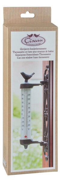 Litinový nástěnný teploměr Esschert Design Dekor Bird, výška 27,3 cm