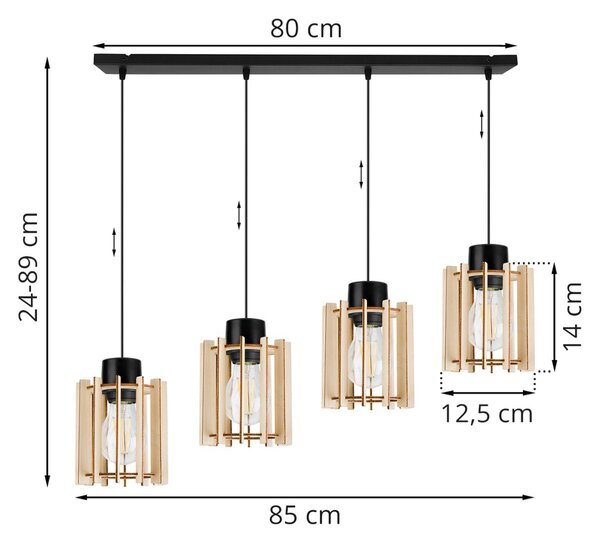 Závěsné svítidlo Timber 7, 4x dřevěné stínítko