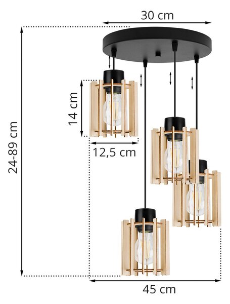 Závěsné svítidlo Timber 7, 4x dřevěné stínítko