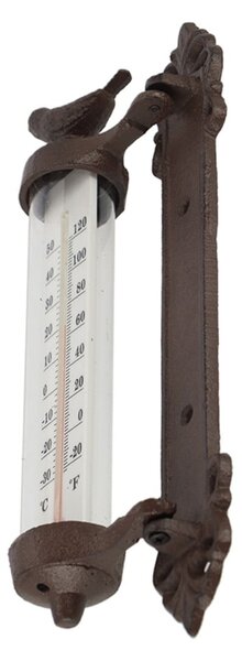 Litinový nástěnný teploměr Esschert Design Dekor Bird, výška 27,3 cm