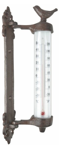 Litinový nástěnný teploměr Esschert Design Dekor Bird, výška 27,3 cm