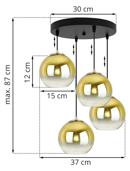 Závěsné svítidlo Bergen Gold, 4x zlaté/transparentní skleněné stínítko (fi 15cm), o