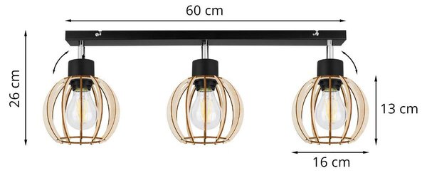Bodové svítidlo Timber 8, 3x dřevěné stínidlo