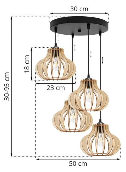 Závěsné svítidlo Timber 3, 4x dřevěné stínítko