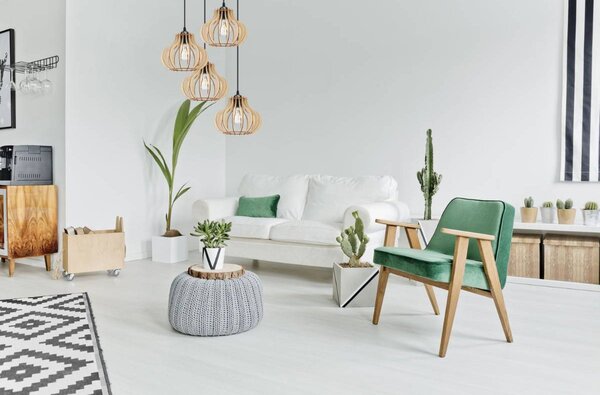 Závěsné svítidlo Timber 3, 4x dřevěné stínítko